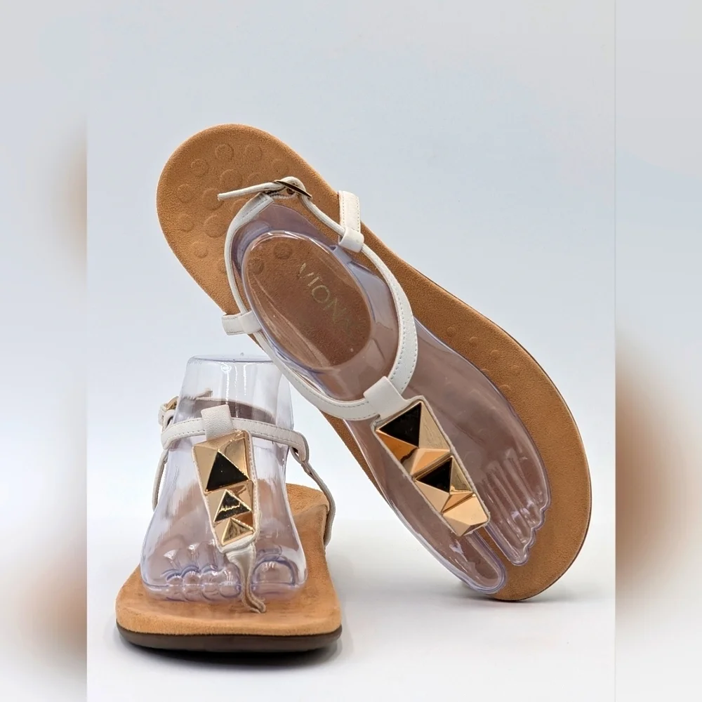 Vionic Nala Gold Embellished Flat T-Strap Sandal Orthaheel Technology Size 10 - Picture 12 of 17